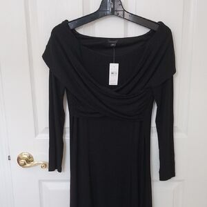 Ann Taylor, Sz.8,Maxi Length Black dress With Long Sleeves.  On Shoulder Or Off.